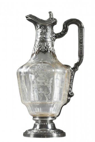 Aiguière ou carafe en cristal gravé et argent Edouard Ernie Circa 1880