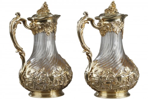 Tetard frères - A silver and crystal pair of jugs