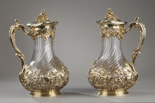 Tetard frères - A silver and crystal pair of jugs - 