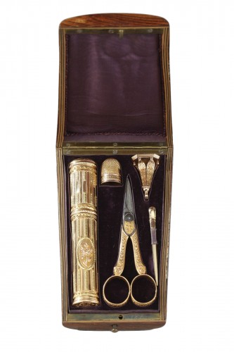 18th century gold sewing set with wax case