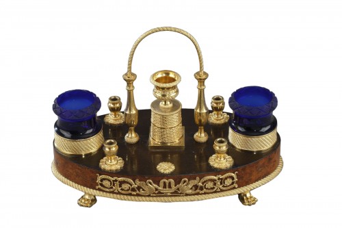 A 19th century oval inkstand with bronze.