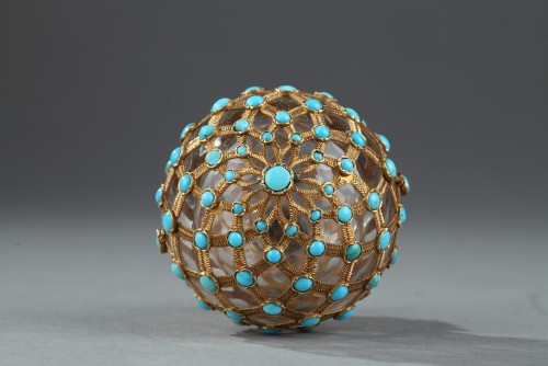 19th century - Gold, crystal and turquoise Perfume flask Restauration Period