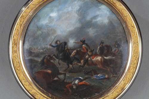 Bonbonnière en or, écaille et miniature "scène de bataille" inspirée de Parrocel - Ouaiss Antiquités