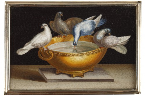 Plaque en micro-mosaïque "les colombes du Capitole" Début du XIXe siècle