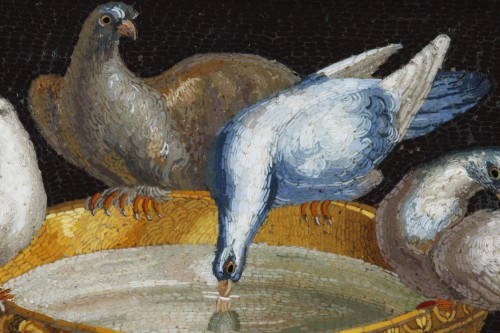Restauration - Charles X - Plaque en micro-mosaïque "les colombes du Capitole" Début du XIXe siècle