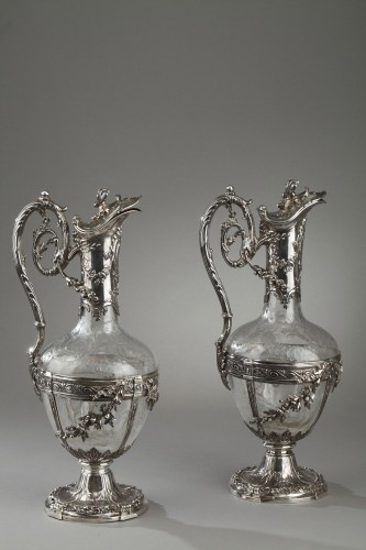 Edmond Tétard - Paire de carafe en argent et cristal gravé - Argenterie et Orfèvrerie Style Napoléon III