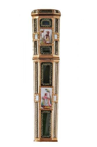 Late18th Century swiss Enameled gold needle or wax case