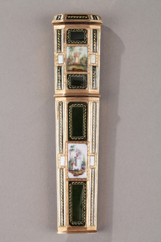 Late18th Century swiss Enameled gold needle or wax case - Objects of Vertu Style Directoire