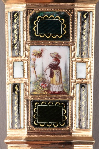 18th century - Late18th Century swiss Enameled gold needle or wax case