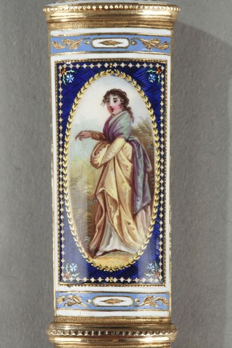 Gold and enamel needle or wax case - Directoire