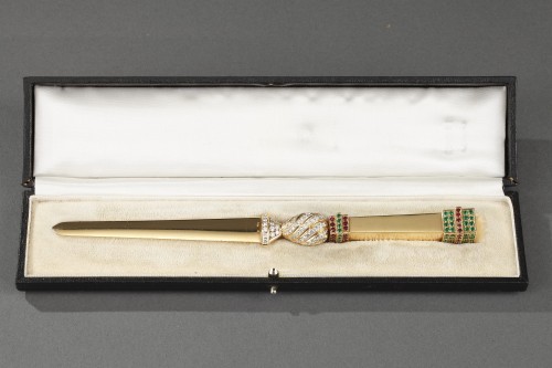 Gold paper knife with diamond, emerald and rubis - Antique Silver Style 50