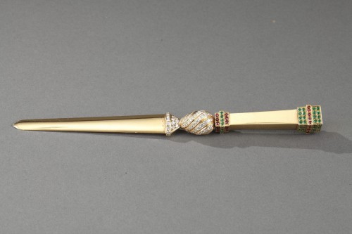 Objects of Vertu  - Gold paper knife with diamond, emerald and rubis