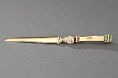 Gold paper knife with diamond, emerald and rubis - 