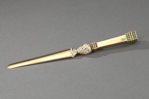 Gold paper knife with diamond, emerald and rubis - 50