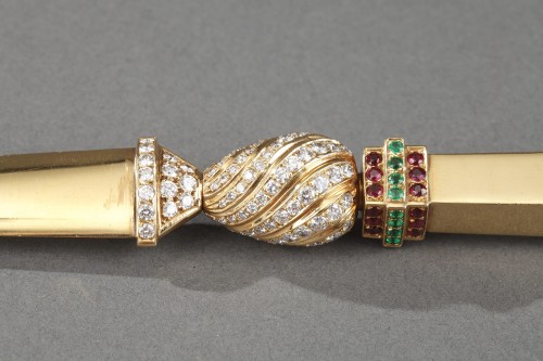 Antiquités - Coupe-papier en or, diamants, émeraudes et rubis