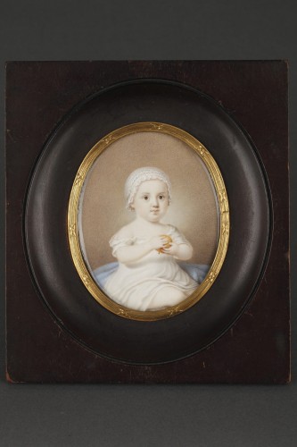 Restauration - Charles X - Early 19th Miniature in ivory.  Davida Angélique Marguerite Schickler