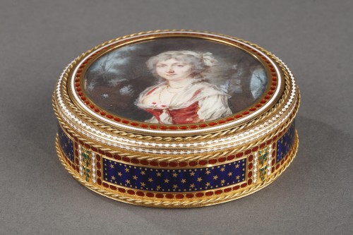 Gold and enamel bonbonniere with miniature on ivory - Louis XVI