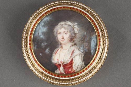Louis XVI - Gold and enamel bonbonniere with miniature on ivory