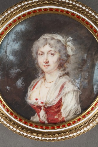 Antiquités - Gold and enamel bonbonniere with miniature on ivory