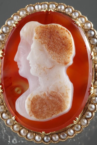 Camée sur agate, monture or et demi perles - Napoléon III