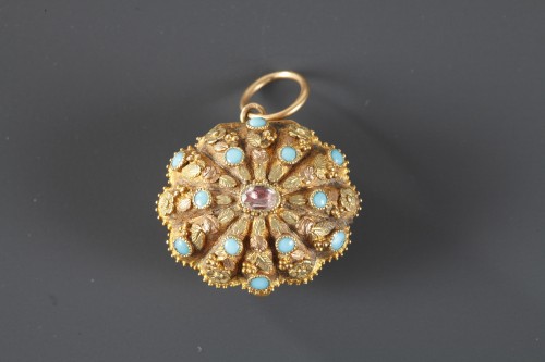Early 19th Century Gold,Turquoise and rubis Vinaigrette - Antique Jewellery Style Restauration - Charles X