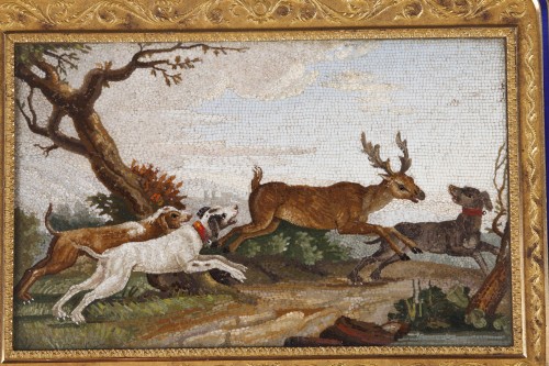 &quot;The stag hunt&quot;.Early 19th century Micromosaic panel attributed to Aguatti - Objects of Vertu Style Empire