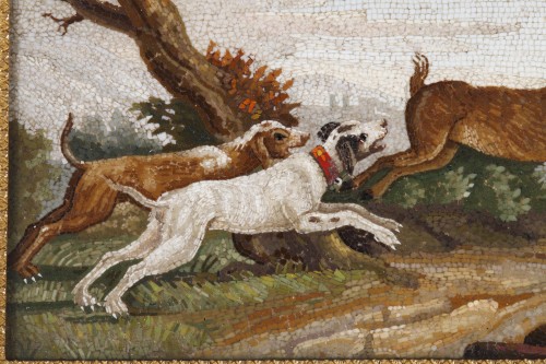 Objects of Vertu  - &quot;The stag hunt&quot;.Early 19th century Micromosaic panel attributed to Aguatti
