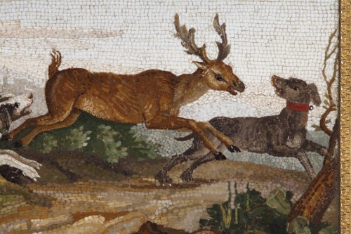 &quot;The stag hunt&quot;.Early 19th century Micromosaic panel attributed to Aguatti - 