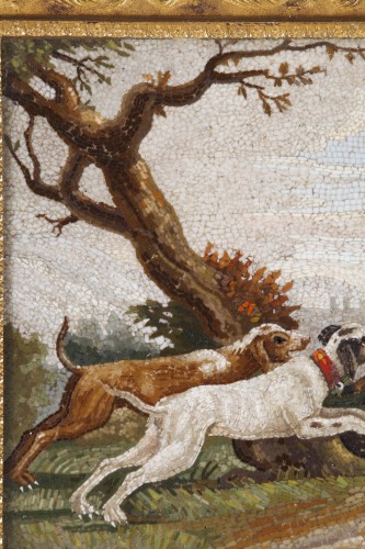 &quot;The stag hunt&quot;.Early 19th century Micromosaic panel attributed to Aguatti - Empire