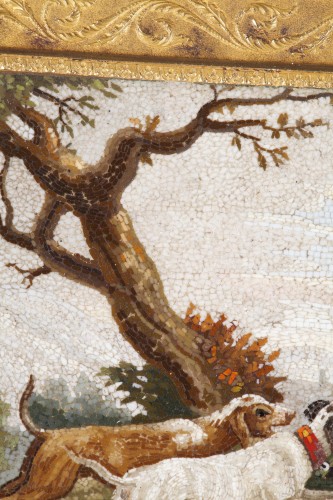 Empire - &quot;The stag hunt&quot;.Early 19th century Micromosaic panel attributed to Aguatti