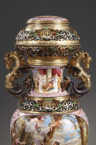 Objet de décoration Cassolettes, coupe et vase - Vase en émail, Vienne fin XIXe siècle