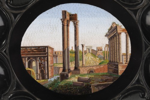 Objects of Vertu  - Desk stand in marble and micromosaic. Attributed to CESARE ROCCHEGGIANI. 