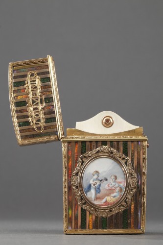 18th century - Gold panel and venis Martin writing case. Louis XV period