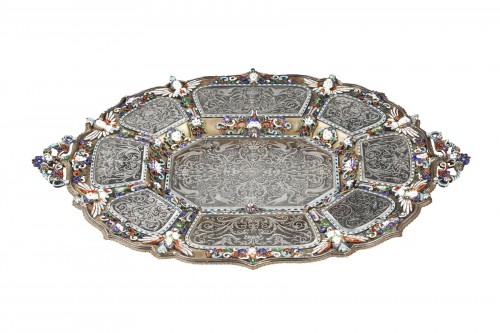 An Austrian Historicist Rock-Crystal, Silver-Gilt and enamel dish