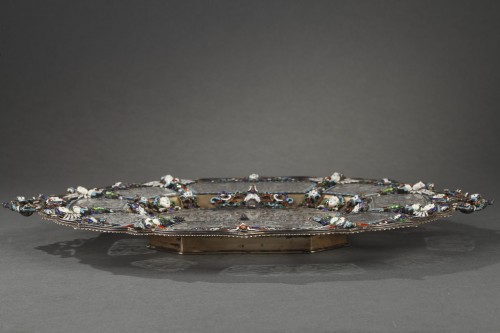 An Austrian Historicist Rock-Crystal, Silver-Gilt and enamel dish - silverware & tableware Style Napoléon III