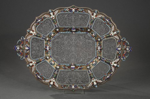 silverware & tableware  - An Austrian Historicist Rock-Crystal, Silver-Gilt and enamel dish