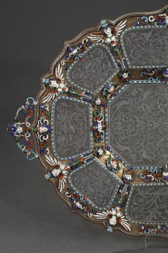 An Austrian Historicist Rock-Crystal, Silver-Gilt and enamel dish - 