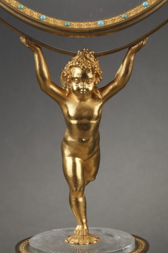 XIXe siècle - Miroir Charles X en cristal et bronze doré à système musical