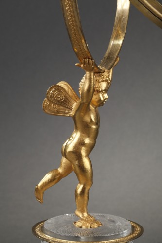 Antiquités - Miroir Charles X en cristal et bronze doré à système musical
