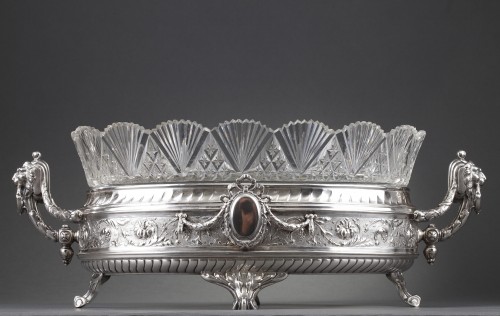 Late 19th century silver and cut-crystal jardiniere - Antique Silver Style Napoléon III