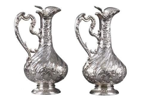 Labat & Pugibet. - Late 19th century pair of ewers in crystal and silve