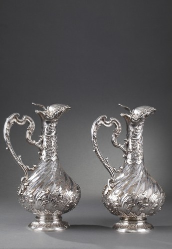 Labat &amp; Pugibet. - Late 19th century pair of ewers in crystal and silve - silverware & tableware Style Napoléon III