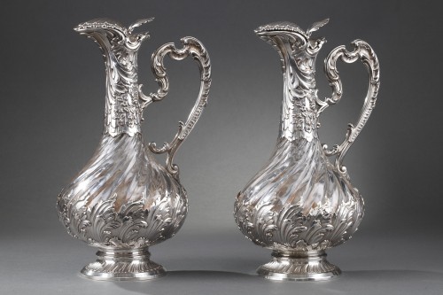 Antique Silver  - Labat &amp; Pugibet. - Late 19th century pair of ewers in crystal and silve