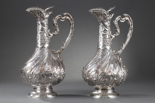 Argenterie et Arts de la table  - Labat et Pugibet - Paire d'aiguières en cristal torsadé et monture argent