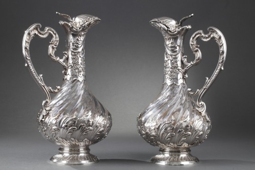 Labat &amp; Pugibet. - Late 19th century pair of ewers in crystal and silve - 