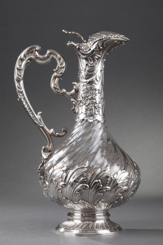 19th century - Labat &amp; Pugibet. - Late 19th century pair of ewers in crystal and silve