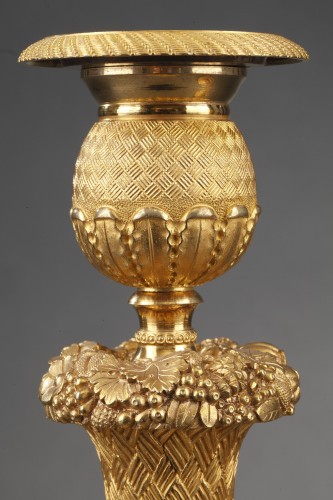 Paire de bougeoirs en bronze doré début du XIXe siècle - Restauration - Charles X