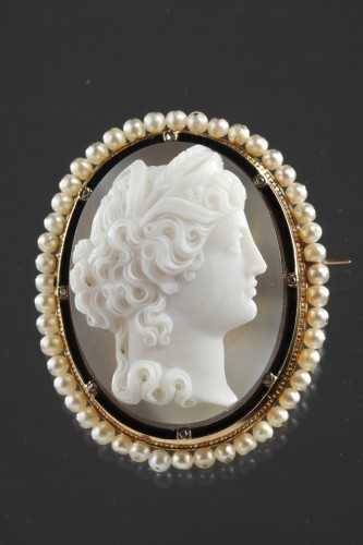 Broche or, perles et camée sur agate - Bijouterie, Joaillerie Style Napoléon III