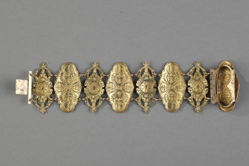 Antiquités - Bracelet émail et pomponne Début du XIXe siècle