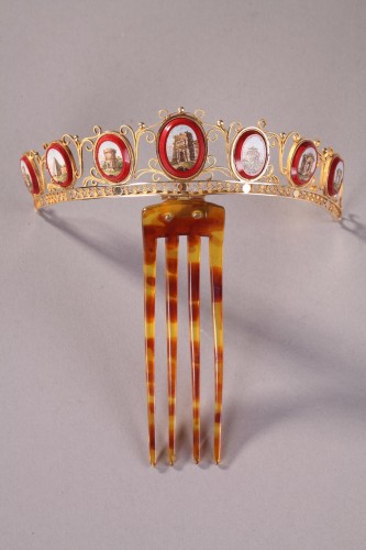 Diadem comb in gold with micromosaic Empire period - Antique Jewellery Style Empire